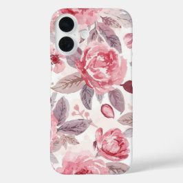 ピンクの芍薬のバラの水彩花柄ガーデン iPhone 16ケース