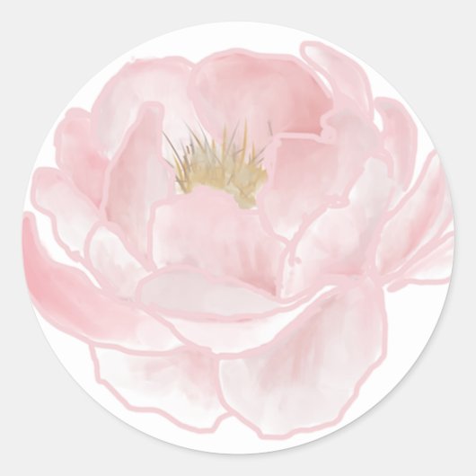 ピンクの芍薬のブライダルシャワー ラウンドシール (正面)