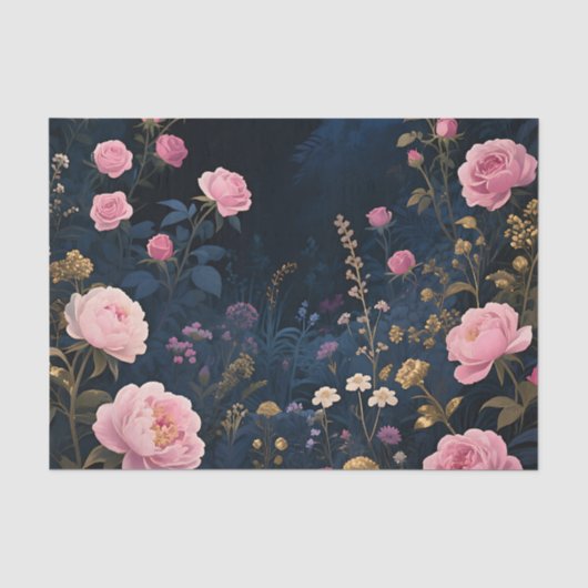 ピンクの芍薬のミッドナイトガーデンの花開き 薄葉紙 (正面)