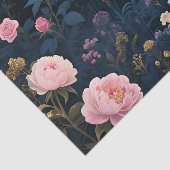 ピンクの芍薬のミッドナイトガーデンの花開き 薄葉紙 (詳細)