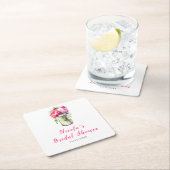 ピンクの芍薬のメイソンジャー ブライダルシャワー スクエアペーパーコースター (インサイチュ)