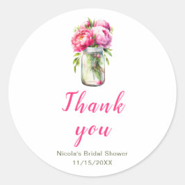 ピンクの芍薬のメイソンジャー ブライダルシャワー ラウンドシール