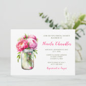 ピンクの芍薬のメイソンジャー ブライダルシャワー 招待状 (スタンド正面)