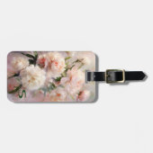 ピンクの芍薬のモノグラム名入りカスタム ラゲッジタグ (正面横)