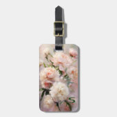 ピンクの芍薬のモノグラム名入りカスタム ラゲッジタグ (正面縦)