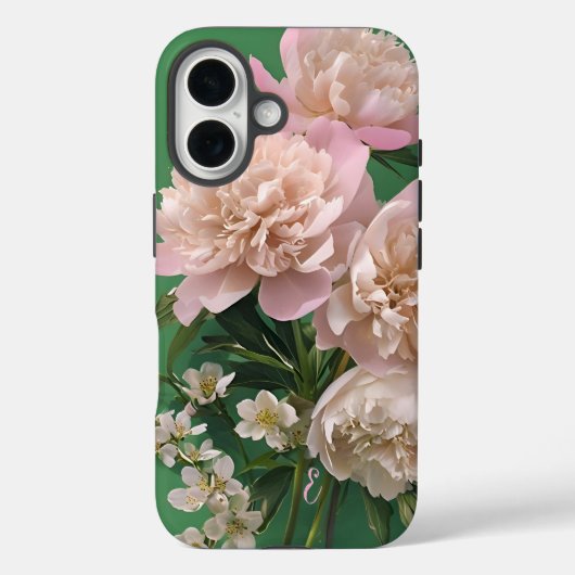 ピンクの芍薬のモノグラム 名前入り Case-Mate iPhoneケース (裏面)