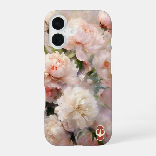ピンクの芍薬のモノグラム 名前入り iPhone 16ケース (裏面)