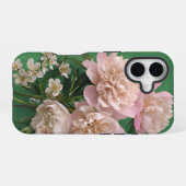 ピンクの芍薬のモノグラム 名前入り iPhone 16ケース (裏面横)