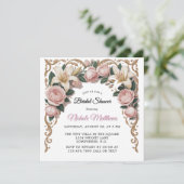 ピンクの芍薬のロココ調フレーム ブライダルシャワー 招待状 (スタンド正面)