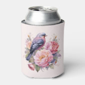 ピンクの芍薬の上の小鳥 缶クーラー (缶正面)