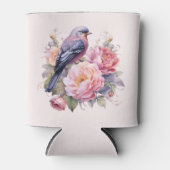 ピンクの芍薬の上の小鳥 缶クーラー (正面)