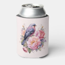 ピンクの芍薬の上の小鳥 缶クーラー