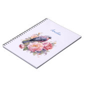 ピンクの芍薬の上の止まり木の小鳥 ノートブック (左側)