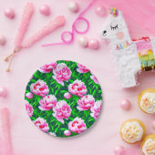 ピンクの芍薬の庭のプリント ペーパープレート (パーティー)
