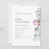 ピンクの芍薬の植物学的な結婚前お茶会 招待状 (正面)