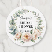 ピンクの芍薬の水彩ユーカリの結婚式前ウェディングシャワー フェイバータグ (正面)