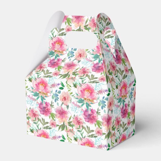 ピンクの芍薬の水彩花のブライダルシャワーのお祝い フェイバーボックス (裏面サイド)