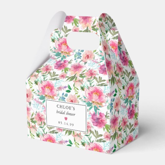 ピンクの芍薬の水彩花のブライダルシャワー フェイバーボックス (正面サイド)