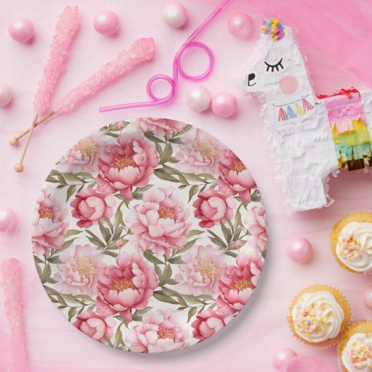 ピンクの芍薬の紙皿 ペーパープレート (パーティー)