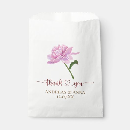 ピンクの芍薬の結婚式のお礼 フェイバーバッグ (正面)