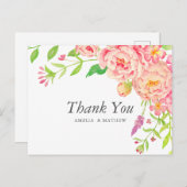 ピンクの芍薬の結婚式のお礼 ポストカード (正面/裏面)