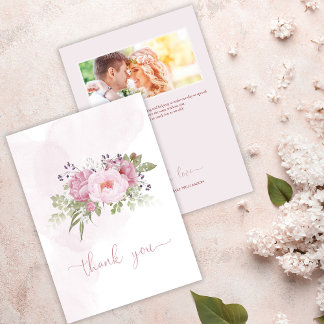ピンクの芍薬の結婚式の御礼カード サンキューカード