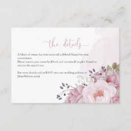 ピンクの芍薬の結婚式詳細カード エンクロージャーカード
