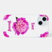 ピンクの芍薬の自分を愛するフォンケース iPhone 15ケース (裏面横)