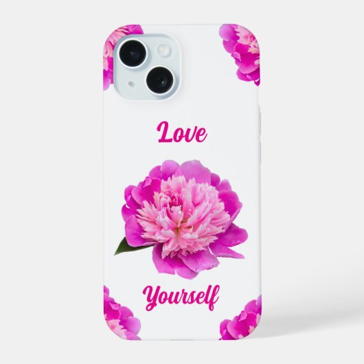 ピンクの芍薬の自分を愛するフォンケース iPhone 15ケース (裏面)