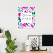 ピンクの芍薬の花のウェディングシャワーの歓迎看板 ポスター (ホームオフィス)