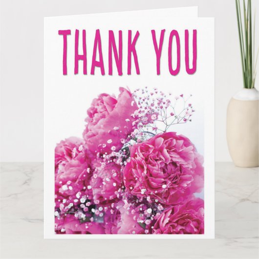 ピンクの芍薬の花のカスタム 折り紙の感謝カード サンキューカード (正面)