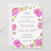 ピンクの芍薬の花のグリーンウェディング招待状 招待状 (正面)