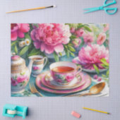 ピンクの芍薬の花のティータイムのティッシュペーパー 薄葉紙 (クラフト)