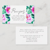 ピンクの芍薬の花のブライダルシャワーレシピのリクエスト エンクロージャーカード (正面/裏面)