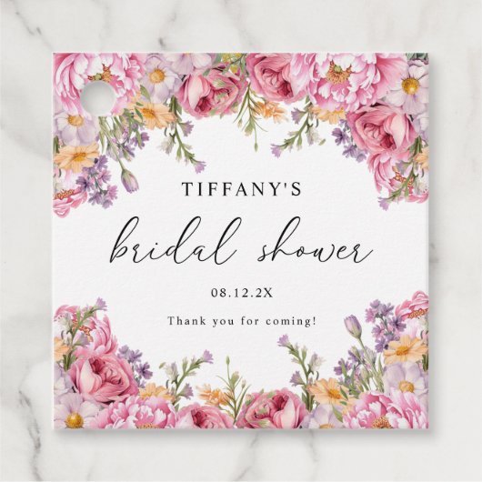 ピンクの芍薬の花のブライダルシャワー　ありがとう フェイバータグ (正面)