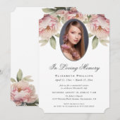 ピンクの芍薬の花の写真 追悼記念に 招待状 (正面/裏面)