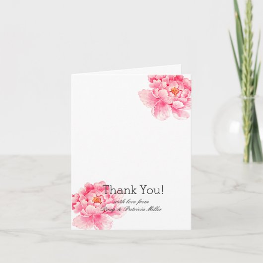 ピンクの芍薬の花の感謝 サンキューカード (正面)
