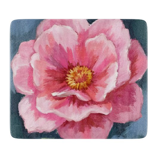 ピンクの芍薬の花の水彩画の花 カッティングボード (正面)