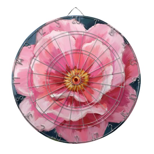 ピンクの芍薬の花の水彩画の花 ダーツボード (正面)