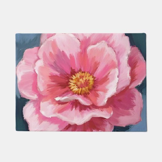 ピンクの芍薬の花の水彩画の花 ドアマット (正面)
