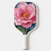 ピンクの芍薬の花の水彩画の花 ピックルボールラケット (裏面)