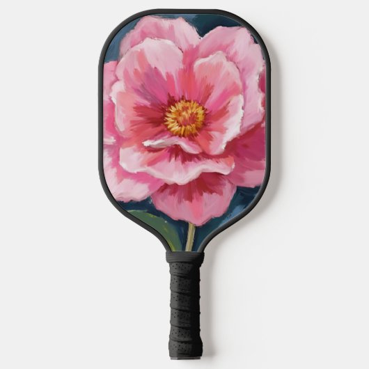 ピンクの芍薬の花の水彩画の花 ピックルボールラケット (正面)