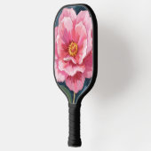 ピンクの芍薬の花の水彩画の花 ピックルボールラケット (左)