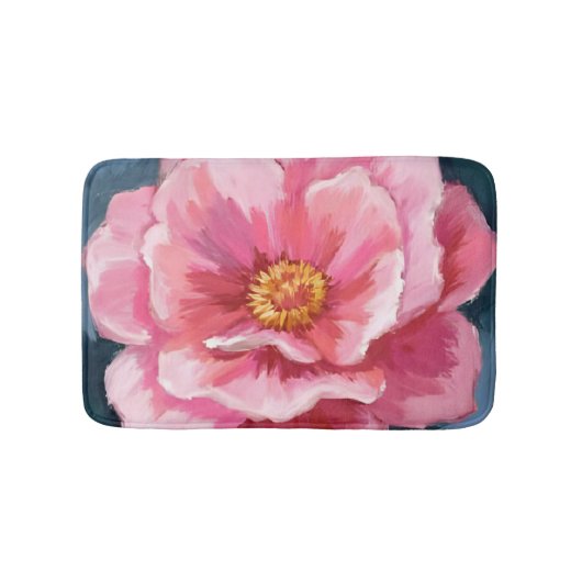 ピンクの芍薬の花の水彩画フラワー バスマット (正面)