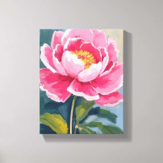 ピンクの芍薬の花の水彩画 キャンバスプリント (正面)