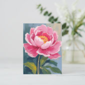 ピンクの芍薬の花の水彩画 ポストカード (スタンド正面)