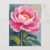 ピンクの芍薬の花の水彩画 ポストカード (正面)