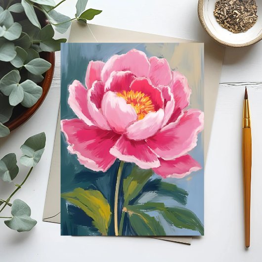 ピンクの芍薬の花の水彩画 ポストカード