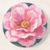 ピンクの芍薬の花の水彩花の絵画 コースター (正面)