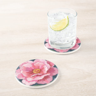 ピンクの芍薬の花の水彩花の絵画 コースター